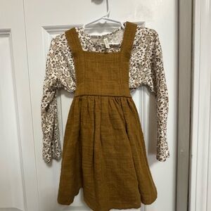 Rylee + Cru Brown Pinafore Dress with Floral Shirt